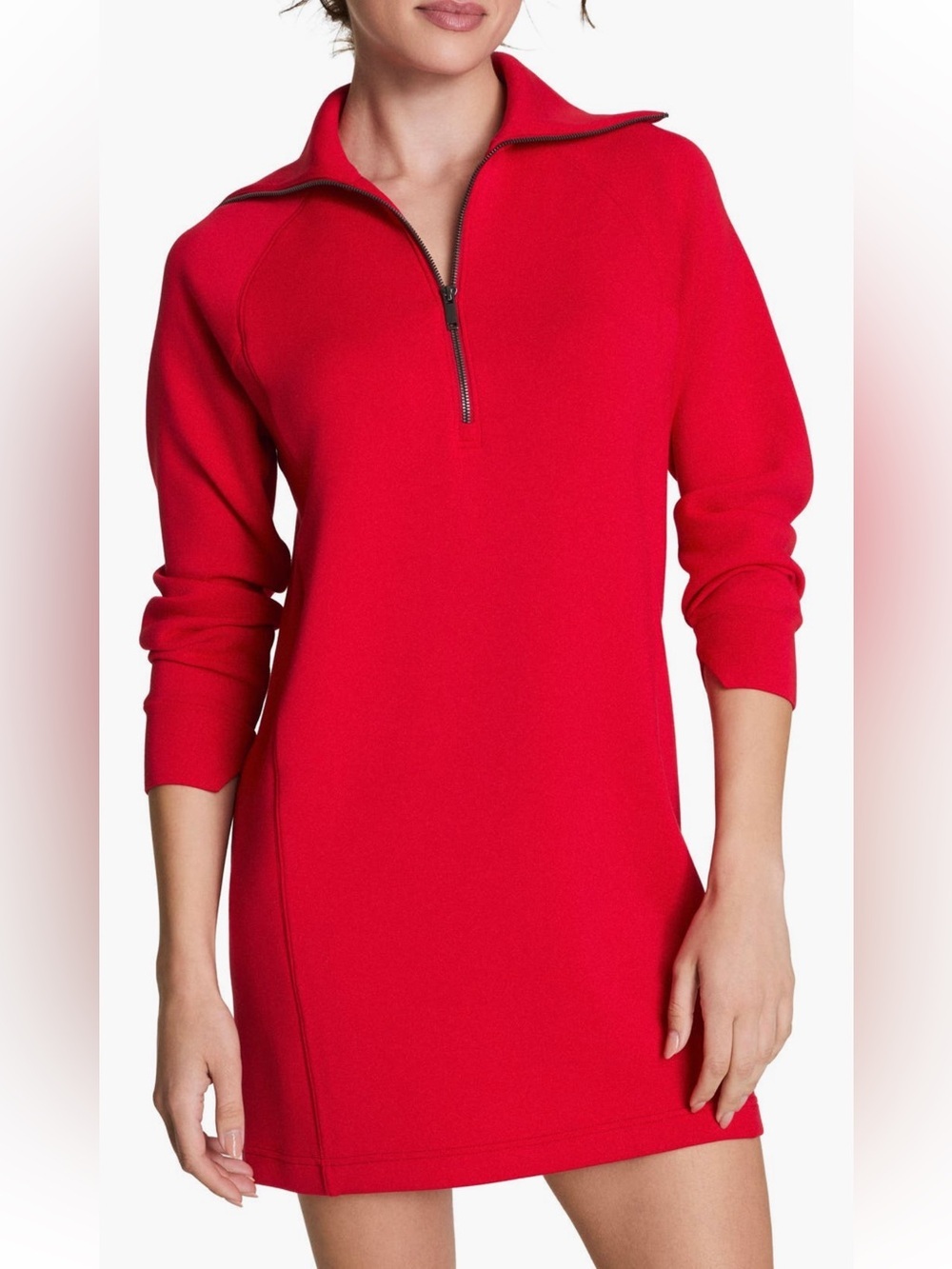 SPANX Air Essentials Half Zip Mini Dress In Red - Picture 8 of 15